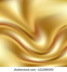 Flow gold background. Bright liquid gold stream. Smooth gradient template for poster, banner, cover. Vector illustration. 