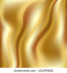 Flow gold background. Bright liquid gold stream. Smooth gradient template for poster, banner, cover. Vector illustration. 