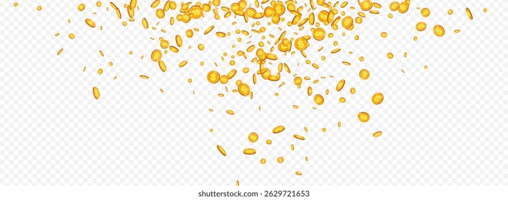 Flow Gold Coin Vector Transparent Panoramic Background. Metal Jackpot Fall Poster. Shiny Finance Certificate. Falling Cash Template.