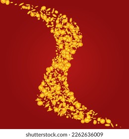 Fondo rojo del vector de financiación del oro del flujo. Portada de negocios de dinero brillante. Certificado de Metal Confetti. Folleto sobre la divisa de vuelo.