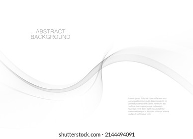 Flow Of Gray Swirling Waves On A White Background. Abstract Wave Flow