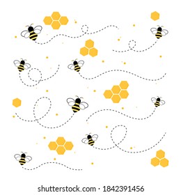 El flujo de miel del peine de miel con abejas y flujo líquido diferente.ilustración vectorial e icono