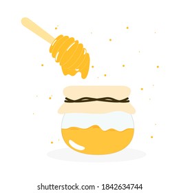 The flow of honey from the honeycomb with bees and different liquid flow.vector illustration and icon
