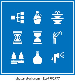 flow icon. 9 flow vector set. organization, sand clock, shower and watering icons for web and design about flow theme