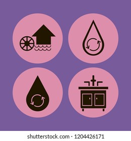 flow icon. flow vector icons set faucet, water mill and hydraulic energy