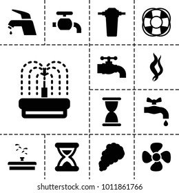 Flow icons. set of 13 editable filled flow icons such as hourglass, fountain, fan, tap