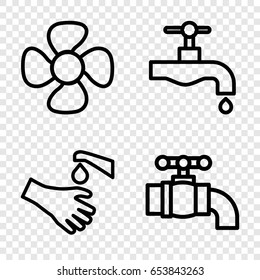 Flow icons set. set of 4 flow outline icons such as tap, hands washing