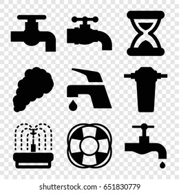 Flow icons set. set of 9 flow filled icons such as tap, fountain, fan, smoke