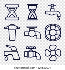 Flow icons set. set of 9 flow outline icons such as tap, fan
