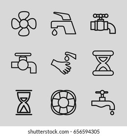 Flow icons set. set of 9 flow outline icons such as tap, hands washing, fan