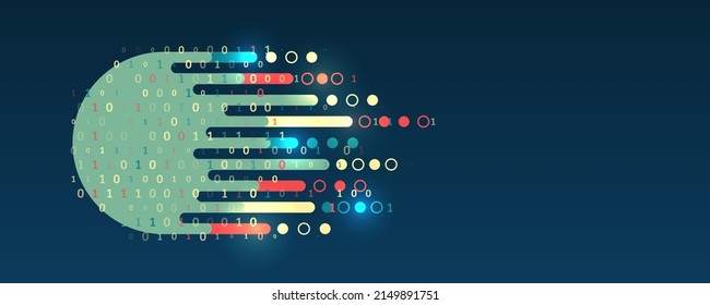 The flow of information in the form of waves and particles. Visualization of a large amount of data. Abstract transformation of information. Processing sorting data fragmentation. Business analytics. 