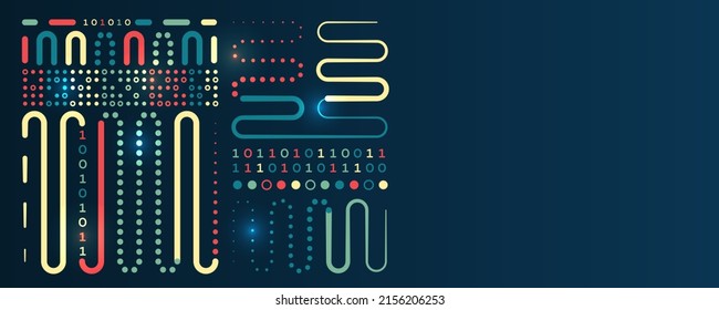 The flow of information in the form of waves and particles. Visualization of a large amount of data. Abstract transformation of information. Processing sorting data fragmentation. Business analytics. 