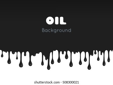 Flow ink drops. Splash oil flowing and drip. Splatter and droplet of black liquid. Abstract stain and blob of paint - vector design element. Illustration isolated on white background.