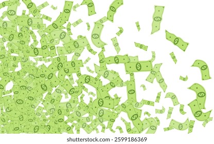 Flow Jackpot Vector White Background. Fly Cash Certificate. Fall Swirl Dollar Banner. Monetary Finance Casino Magazine.