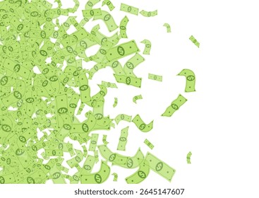 Flow Jackpot Vector White Background. Business Money Template. Falling Green Currency Poster. Cartoon Cash Flow Design.