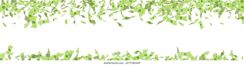 Flow Jackpot Vector White Panoramic Background. Scatter Dollar Certificate. Paper Swirl Cash Banner. Casino Currency Flow Magazine.