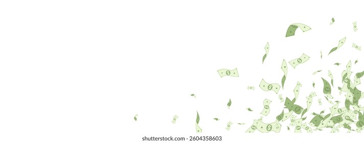 Flow Jackpot Vector White Panoramic Background. Paper Confetti Poster. Abundance Swirl Finance Flyer. Fly Cash Flying Magazine.