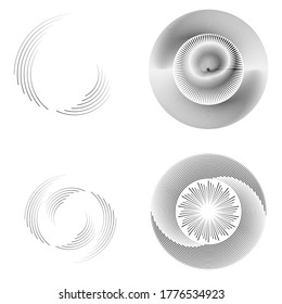 Flow Lines in Circle Form . Spiral Vector Illustration .Technology round Logo . Design element . Abstract Geometric shape . Striped border 