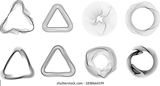 Líneas de flujo en forma circular . Ilustración de vectores espirales .Logo de ronda tecnológica . Elemento de diseño. Resumen Forma geométrica . Borde rayado 
