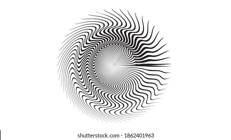 Flow Lines in Circle Form . Spiral Vector Illustration .Technology round Logo . Design element . Abstract Geometric shape . Striped border 