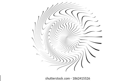 Líneas de flujo en forma circular . Ilustración de vectores espirales .Logo de ronda tecnológica . Elemento de diseño. Resumen Forma geométrica . Borde rayado 