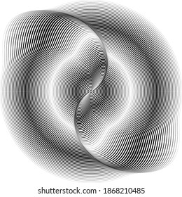 Líneas de flujo en forma circular . Ilustración de vectores espirales .Logo de ronda tecnológica . Elemento de diseño. Resumen Forma geométrica . Borde rayado 