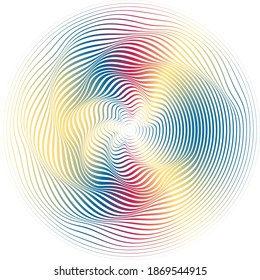 Flow Lines in Circle Form . Spiral Vector Illustration .Technology round Logo . Design element . Abstract Geometric shape . Striped border 