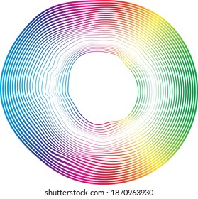 Líneas de flujo en forma circular . Ilustración de vectores espirales .Logo de ronda tecnológica . Elemento de diseño. Resumen Forma geométrica . Borde rayado 