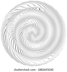 Flow Lines in Circle Form . Spiral Vector Illustration .Technology round Logo . Design element . Abstract Geometric shape . Striped border 