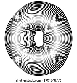 Flow Lines in Circle Form . Spiral Vector Illustration .Technology round Logo . Design element . Abstract Geometric shape . Striped border 