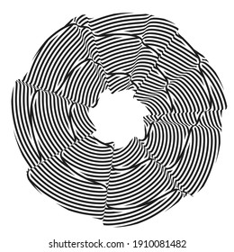 Flow Lines in Circle Form . Spiral Vector Illustration .Technology round Logo . Design element . Abstract Geometric shape . Striped border 