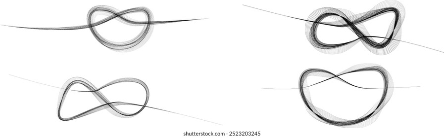 Flow lines. Many vector curved lines forming rope logo. Design Element . Looped strings in knot Continuous line art . Loop logo . Overhand knot icon. Vector 
