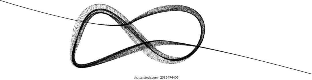 Flow lines. Many vector curved lines forming rope logo. Design Element . Looped strings in knot Continuous line art . Loop logo . Overhand knot icon. Rough edges .Vector 
