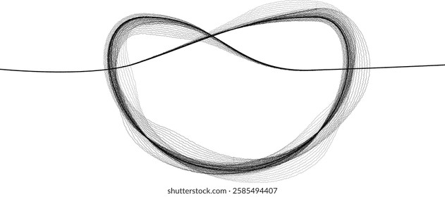 Flow lines. Many vector curved lines forming rope logo. Design Element . Looped strings in knot Continuous line art . Loop logo . Overhand knot icon. Rough edges .Vector 
