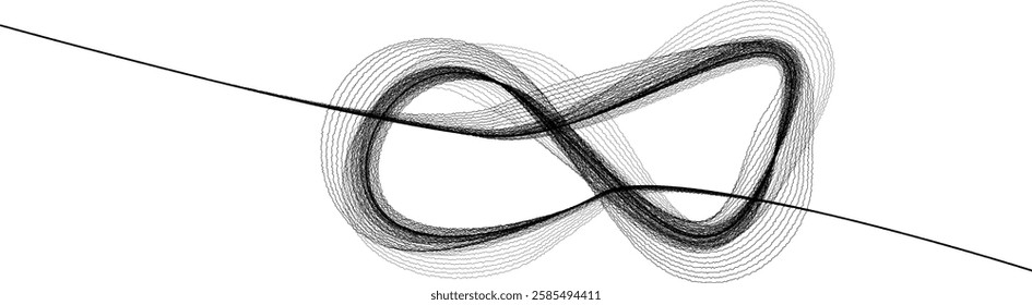 Flow lines. Many vector curved lines forming rope logo. Design Element . Looped strings in knot Continuous line art . Loop logo . Overhand knot icon. Rough edges .Vector 
