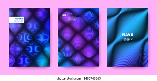 Flow Lines Poster. Cyan Design Covers Set. Dynamic Background. 3d Geometric Halftone Texture. Cyan Flow Lines Poster. Vector Covers Set. Dynamic Background. Lines Poster.