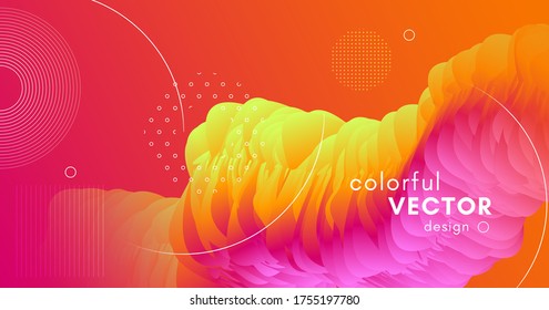 Flow Liquid Art. Orange Wave Pattern. Abstract Background. Vector Music Design. Geometric Movement. Digital Liquid Art. Neon Gradient Cover. Bright Creative Liquid Art. 3d Vibrant Concept.