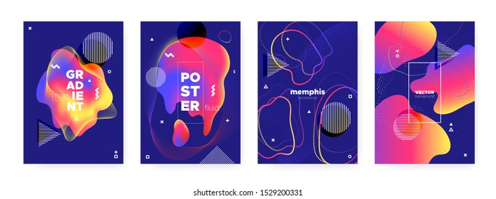 Flow Memphis Background. Graphic Abstract Banner. Dark Wave Shapes. Modern Bauhaus Elements. Fluid Memphis Background. Futuristic Hipster Pattern. Bright Music Shapes. Fluid Memphis Gradient.