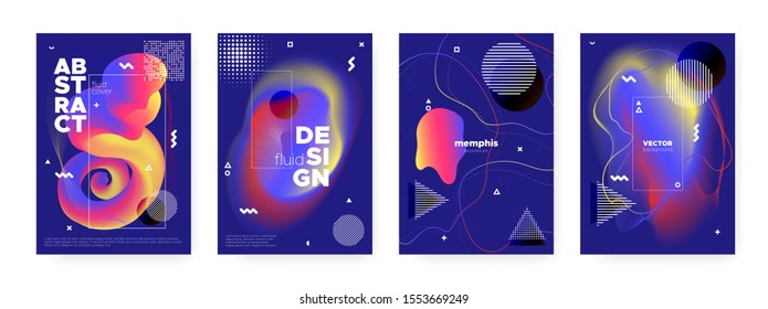 Flow Memphis Brochure. Modern Abstract Banner. Blue Liquid Shape. Futuristic Bauhaus Composition. Fluid Memphis Brochure. Graphic Hipster Cover. Yellow Music Design. Flow Memphis Gradient.