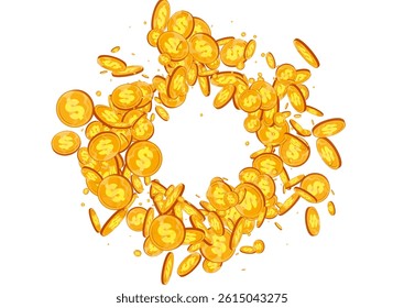Flow Metal Confetti Vector White Background. Gold Coin Rich Template. Shiny Finance Card. Fall Money Banner.