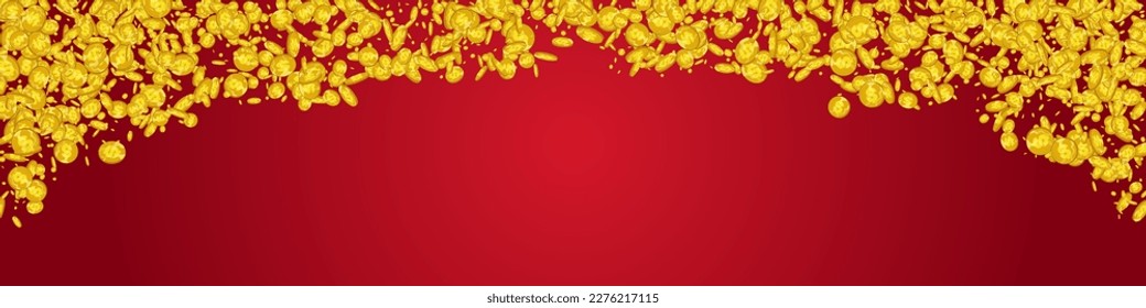 Flow Metal Finance Vector Red Panoramic Background. Gold Money Abundance Magazine. Shiny Cash Poster. Fall Confetti Certificate.