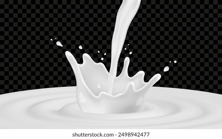 Flujo de leche sobre un fondo negro. Ilustración vectorial