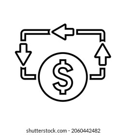 Flow, money, cash outline icon. Line art vector.