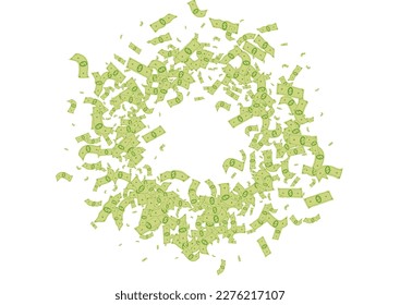 Flow Money Vector White Background. Flow Jackpot Cover. Falling Paper Confetti Design. Flying Dollar Abundance Banner.