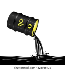 Flow of oil from barrel illustration, 3d vector object, environmental pollution concept, eps 10