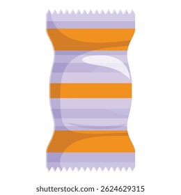 Flow pack with orange stripes is standing up, isolated on white background