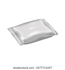 Flow pack packaging. Blank white pillow bag. Vector mock-up. Foil, paper or plastic pouch package. Realistic mockup. Template for design