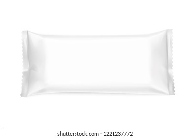 Flow pack with realistic transparent shadows on white background. Front view. Vector mockup ready for your design. Can be used for food, medical, cosmetic and hygiene. EPS10.