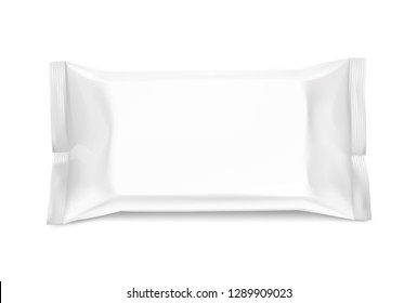 Flow package with realistic transparent shadows on white background. Front view. Vector mockup ready for your design. Can be used for food, medical, cosmetic and hygiene. EPS10.