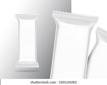 Flow packaging mockups. Vector illustration. Can be use for your design, promo, adv and etc. Possibility for food, pharmaceutical, cosmetic. EPS10.